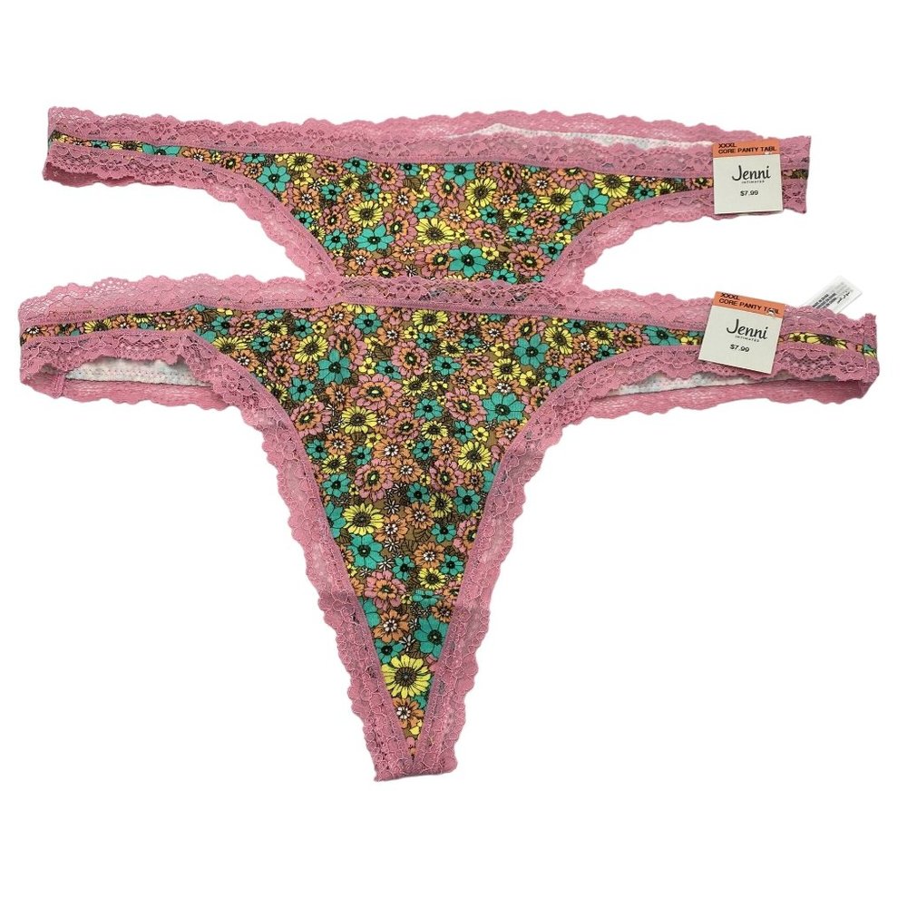 Jenni floral lace trim thong panties size XXXL hipster‎ Pink NEW cotton